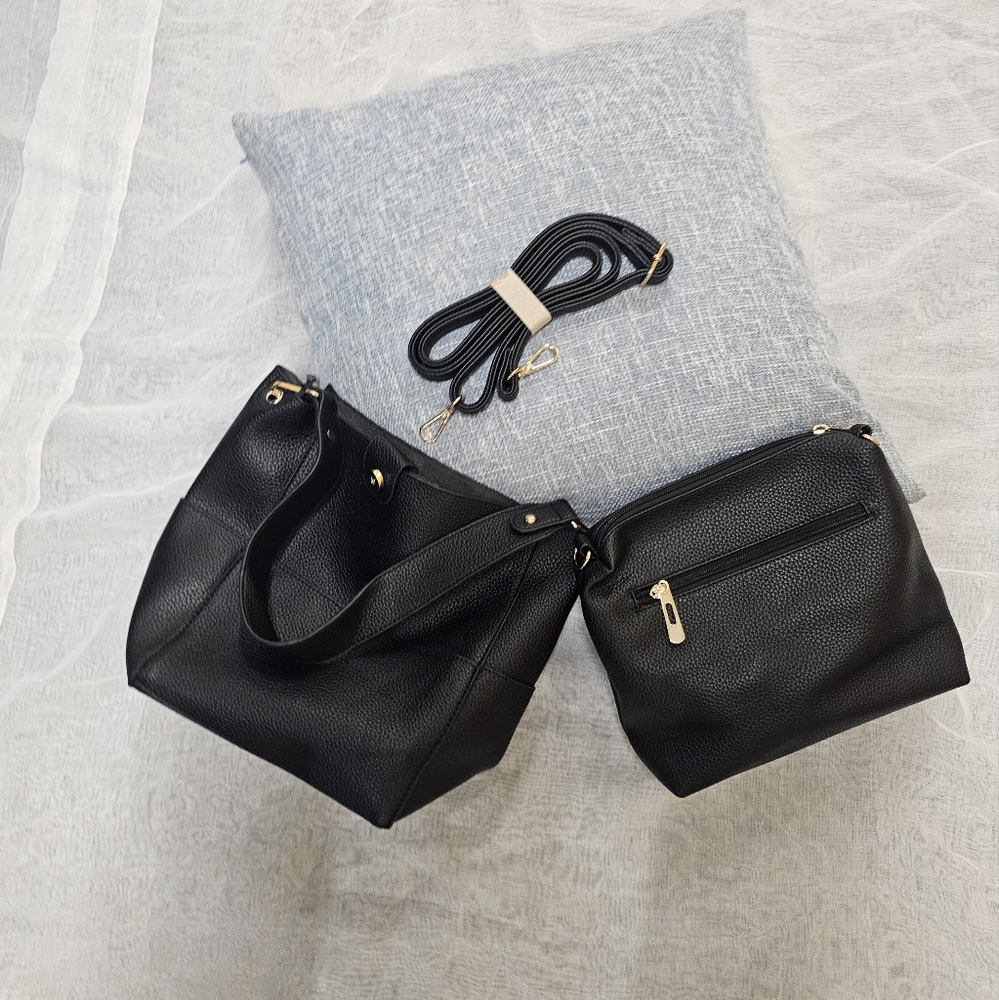 Fabriano Italia 100% Genuine Top Grain "Two-tone" "Leather Black Shoulder Bag